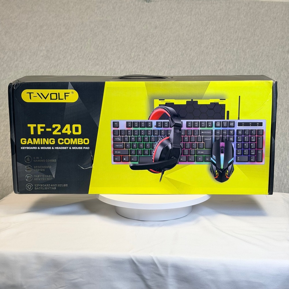 T-WOLF TF-240 4-in-1 Gaming Combo Backlit Keyboard Mouse Headset Mouse Pad NEW